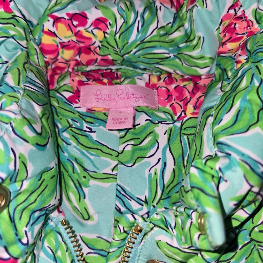 Lily Pulitzer Spike The Punch Zip Button Duck Down Puffer Vest Size Large - Picture 2 of 6